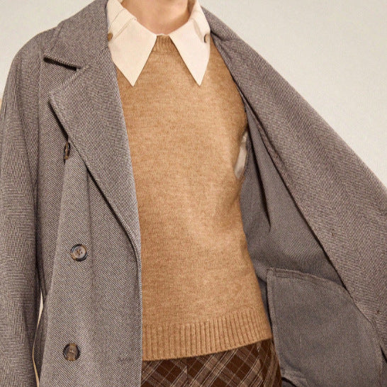 Women's Woolen Lace-Up Long Coat