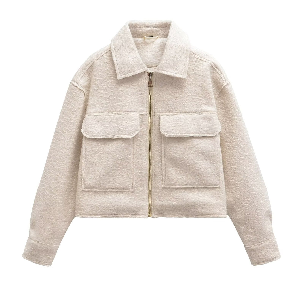 Women's Long-Sleeve Polo Collar Coat with Pockets