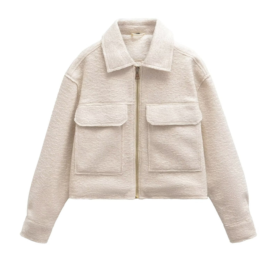 Women's Long-Sleeve Polo Collar Coat with Pockets