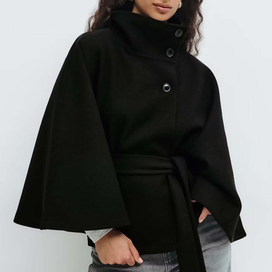 Women's Stand Collar Cape Trench Coat with Belt