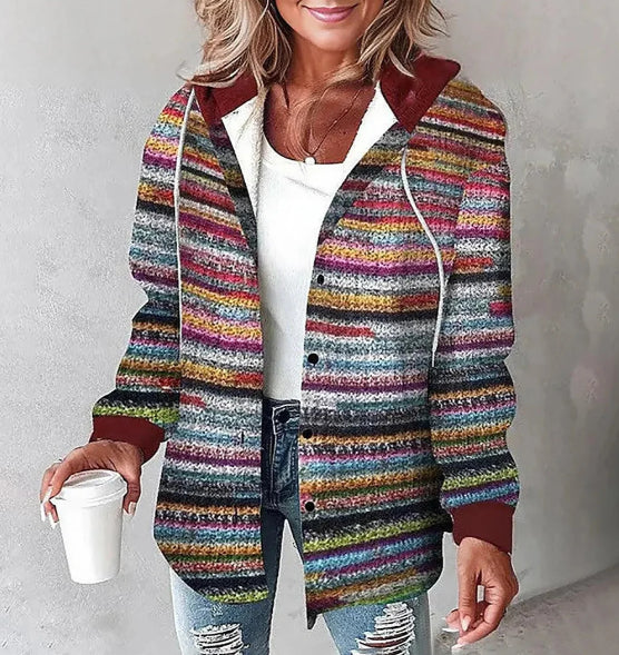 Women's Plaid Hooded Jacket with Button Pockets