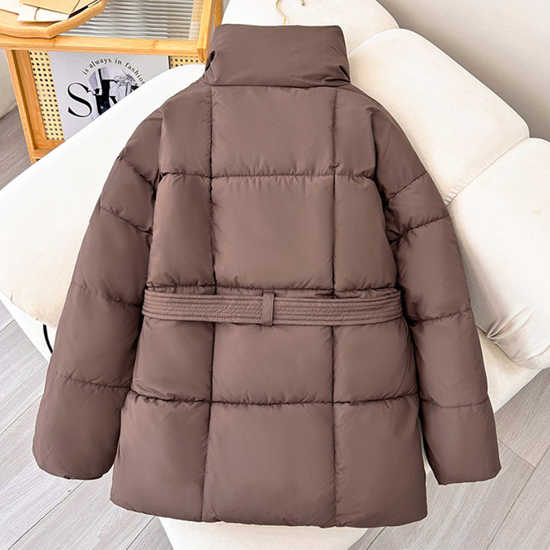 Women's Plaid Lapel Winter Coat with Belt - Casual Thick Jacket