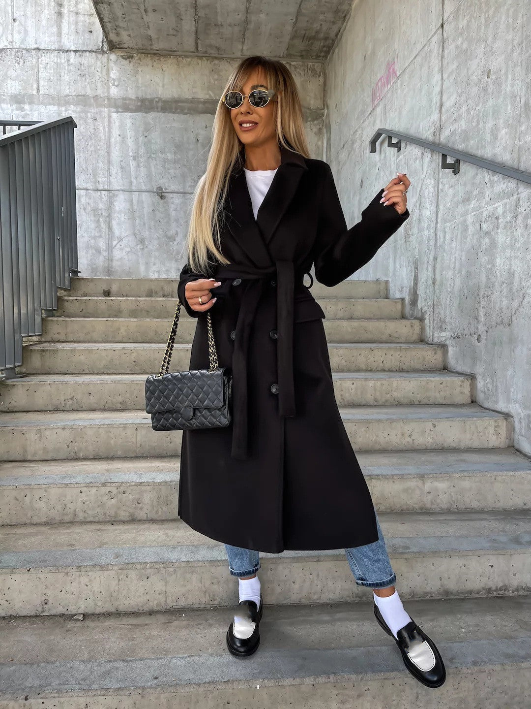 Women's Double-Breasted Trench Coat with Belt