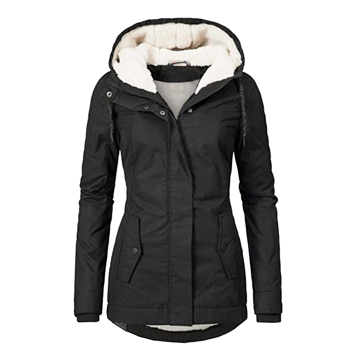 Women's Hooded Fleece Jacket with Pockets and Buckle