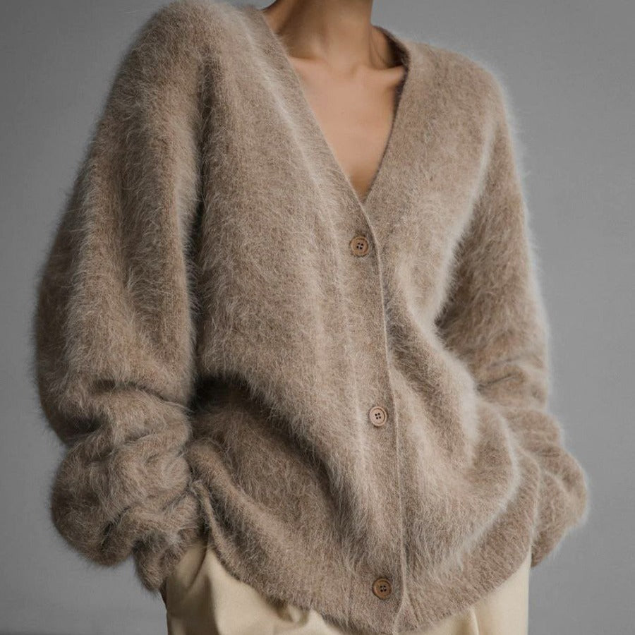 Women's Loose V-Neck Button Cardigan Sweater