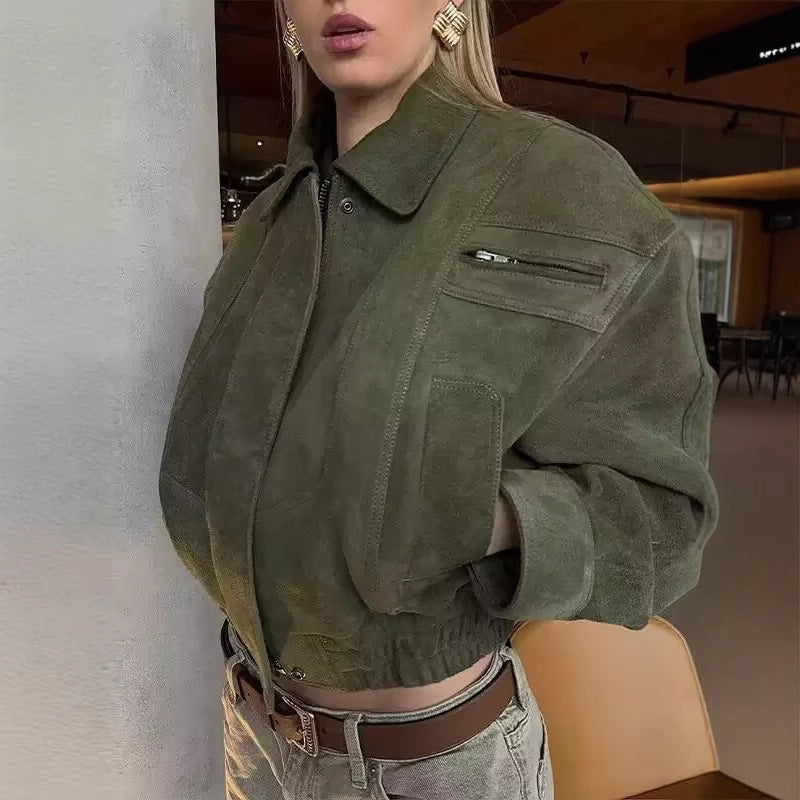 Women's Retro Biker Jacket Cropped Silhouette