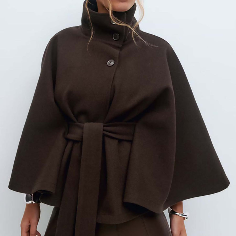 Women's Stand Collar Cape Trench Coat with Belt