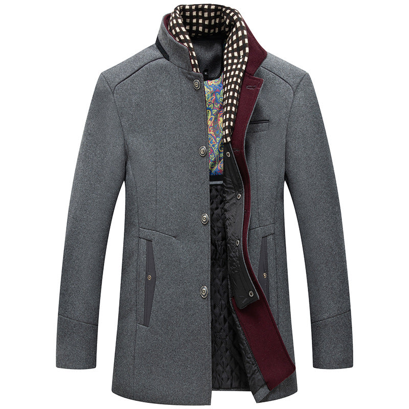 Men's Slim Fit Stand Collar Wool Overcoat