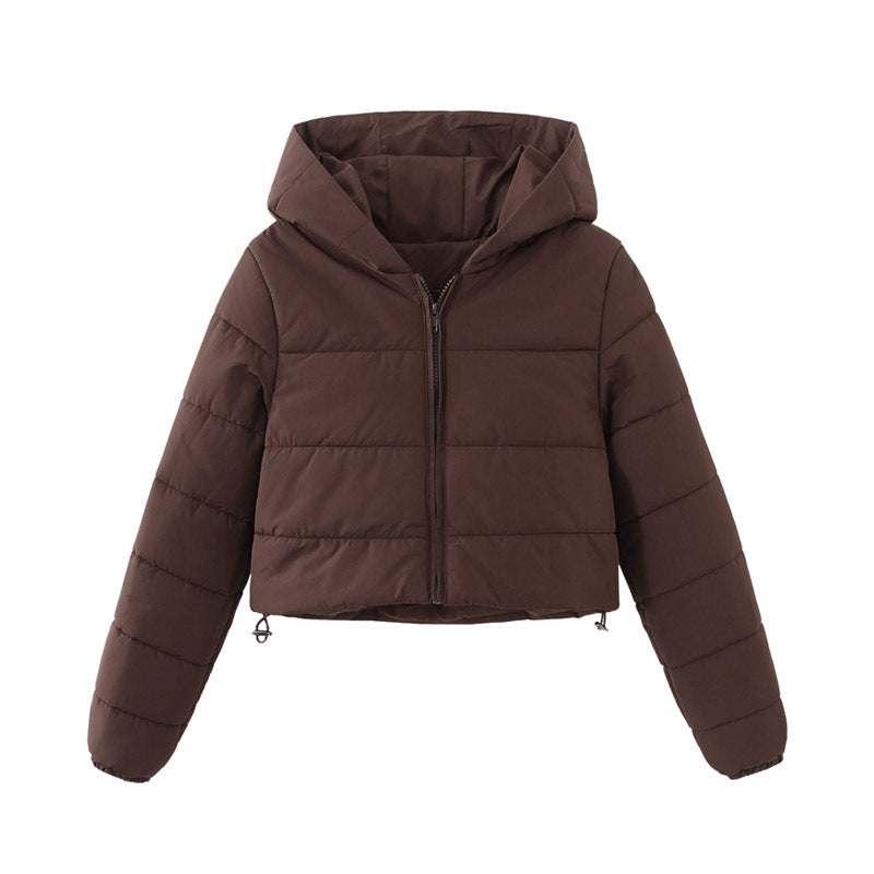 Women's Hooded Short Jacket with Zipper for Winter