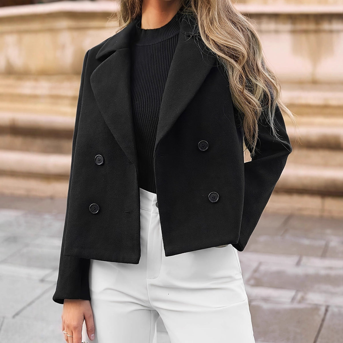 Women's Wool Double-Breasted Casual Jacket
