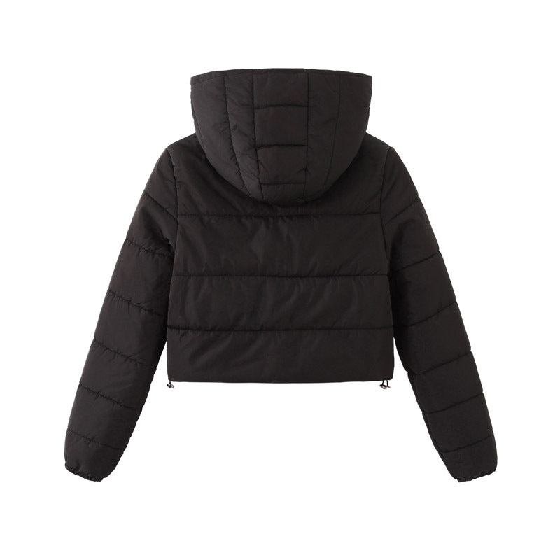 Women's Hooded Short Jacket with Zipper for Winter