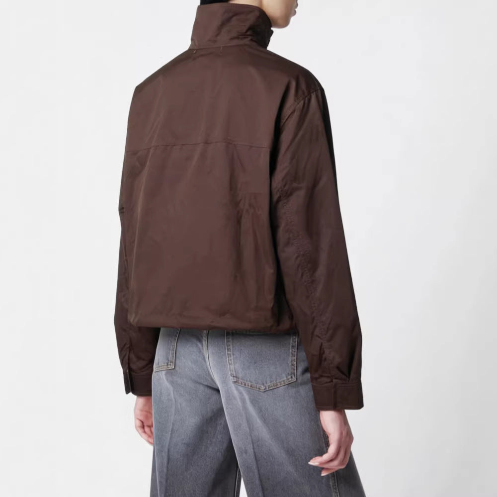 Women's Trench Coat - Stand-Collar Long Sleeve Jacket