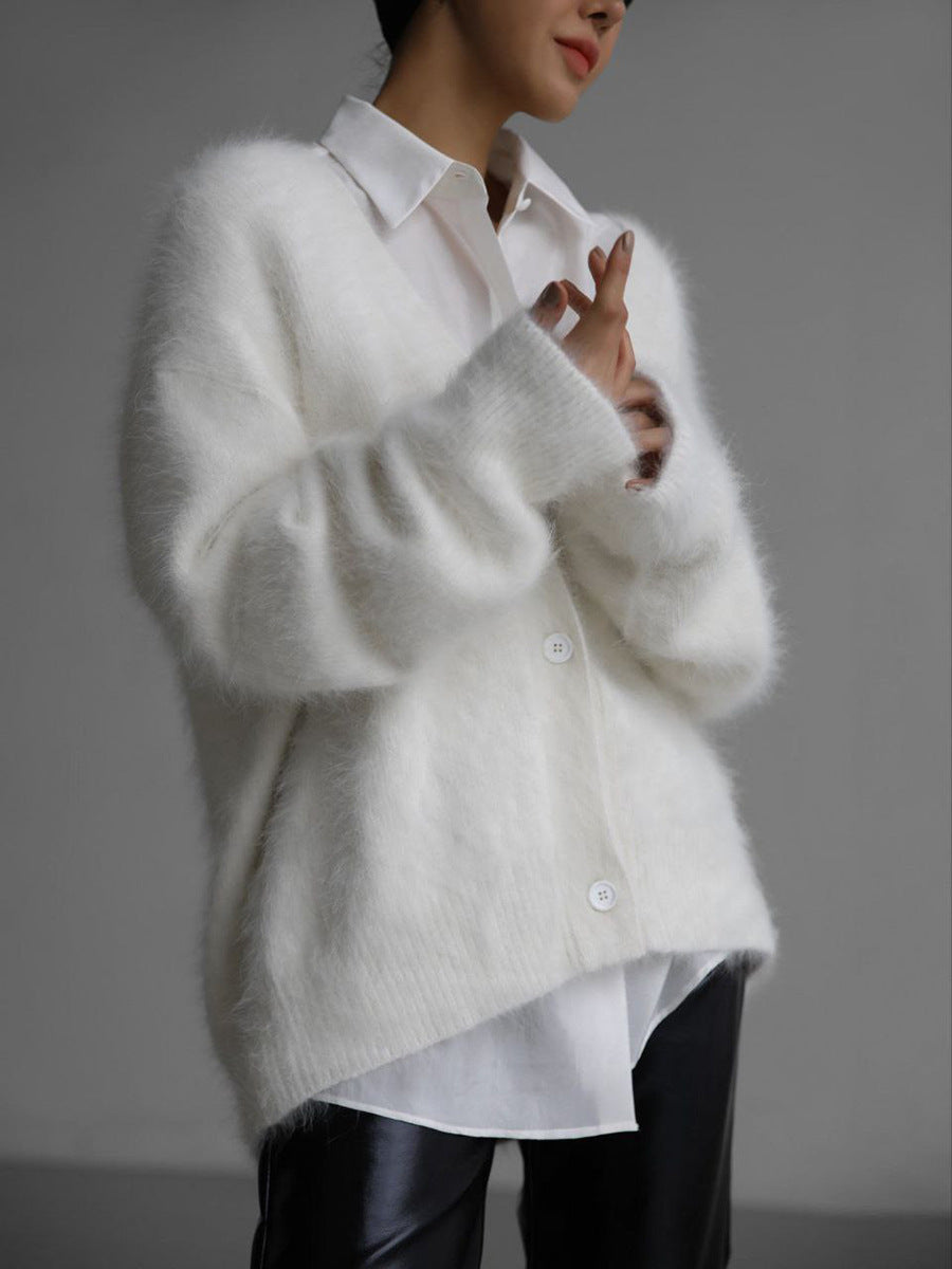 Women's Loose V-Neck Button Cardigan Sweater