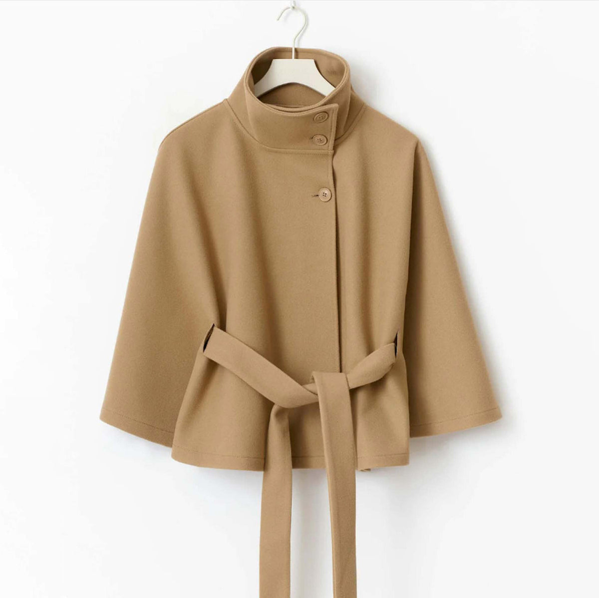 Women's Stand Collar Cape Trench Coat with Belt
