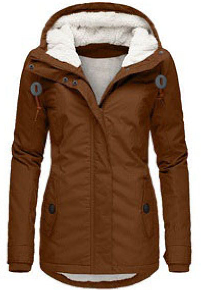 Women's Hooded Fleece Jacket with Pockets and Buckle