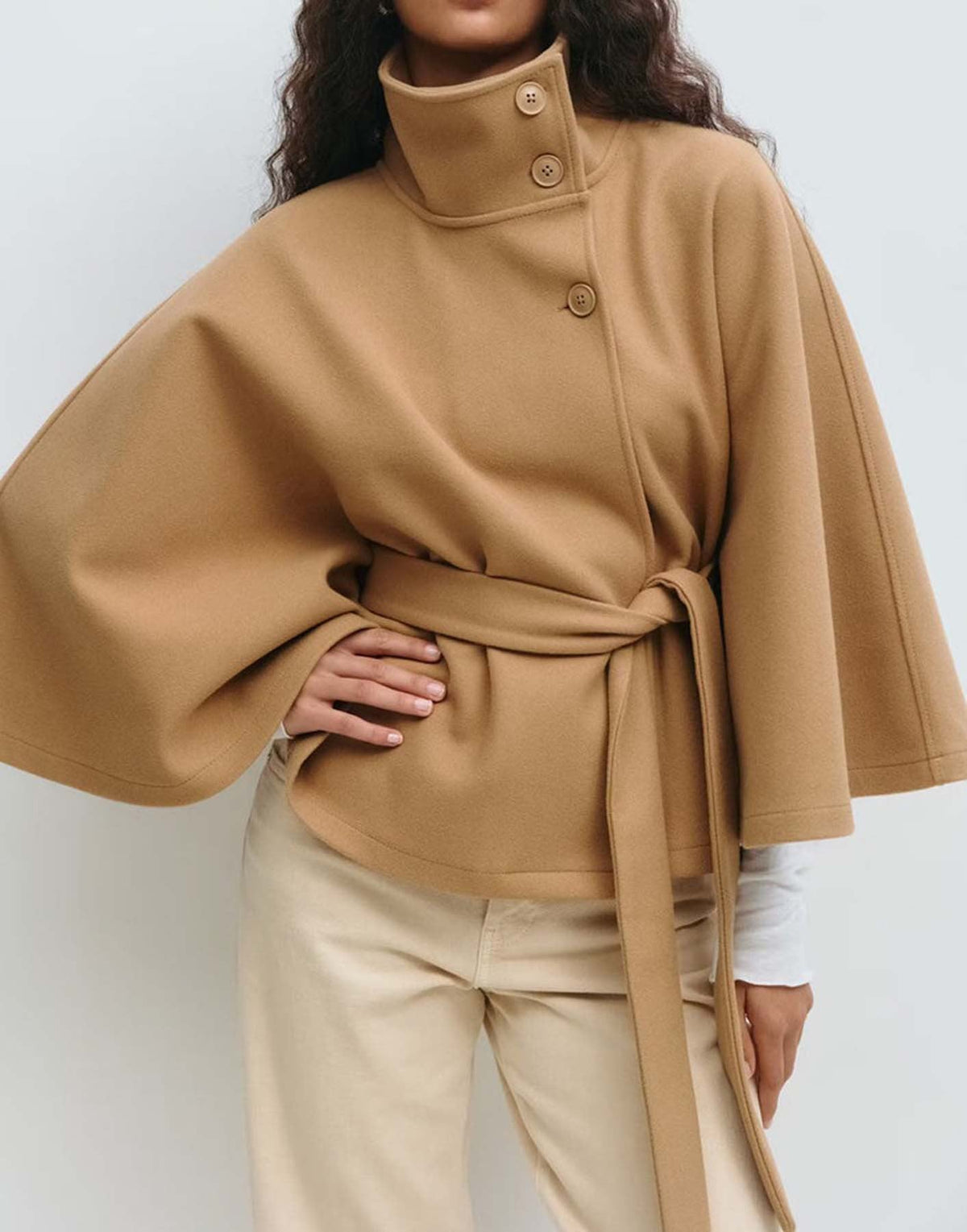 Women's Stand Collar Cape Trench Coat with Belt