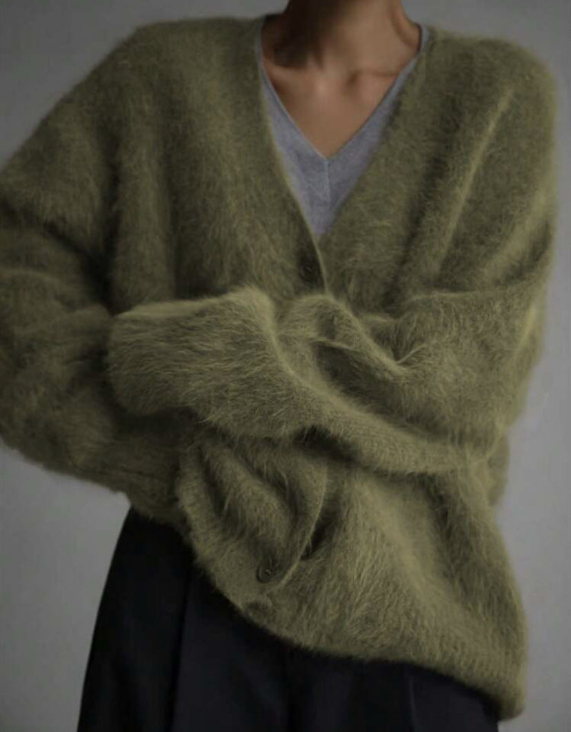 Women's Loose V-Neck Button Cardigan Sweater