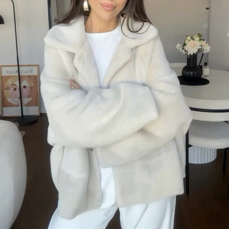 Women's Fleece Single Breasted Lapel Coat