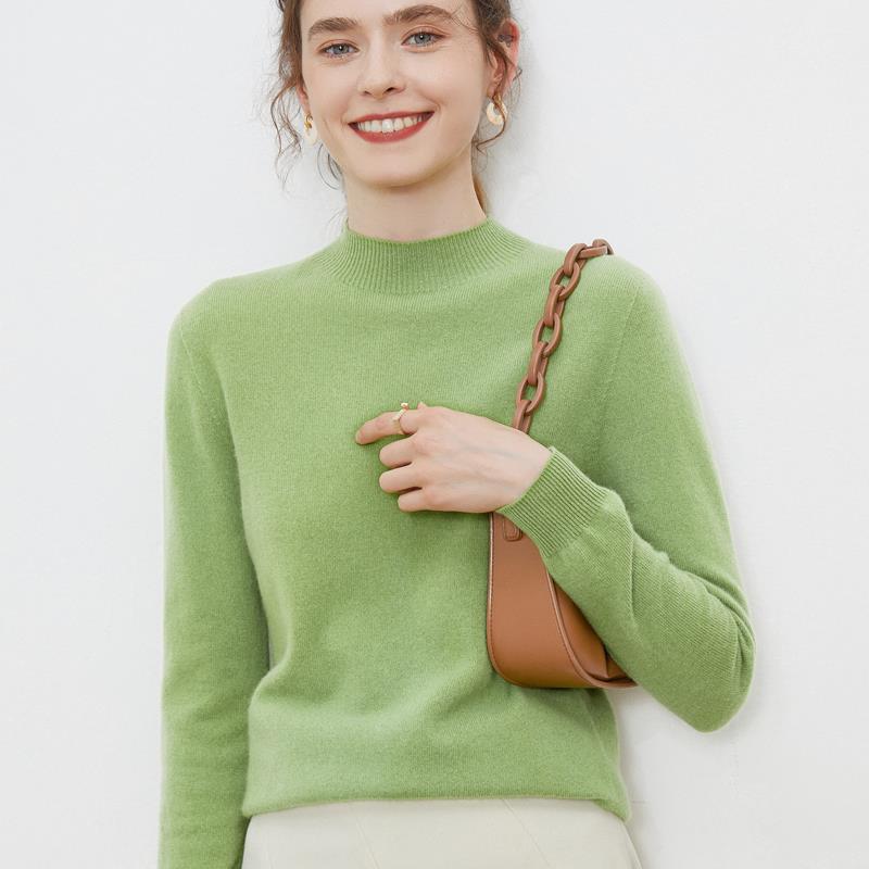Women's Wool Pullover Sweater with Half-High Neck