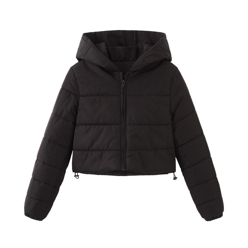 Women's Hooded Short Jacket with Zipper for Winter