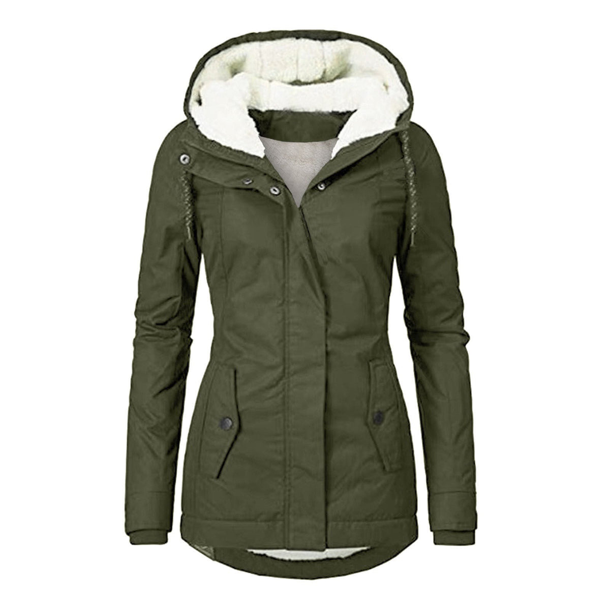 Women's Hooded Fleece Jacket with Pockets and Buckle