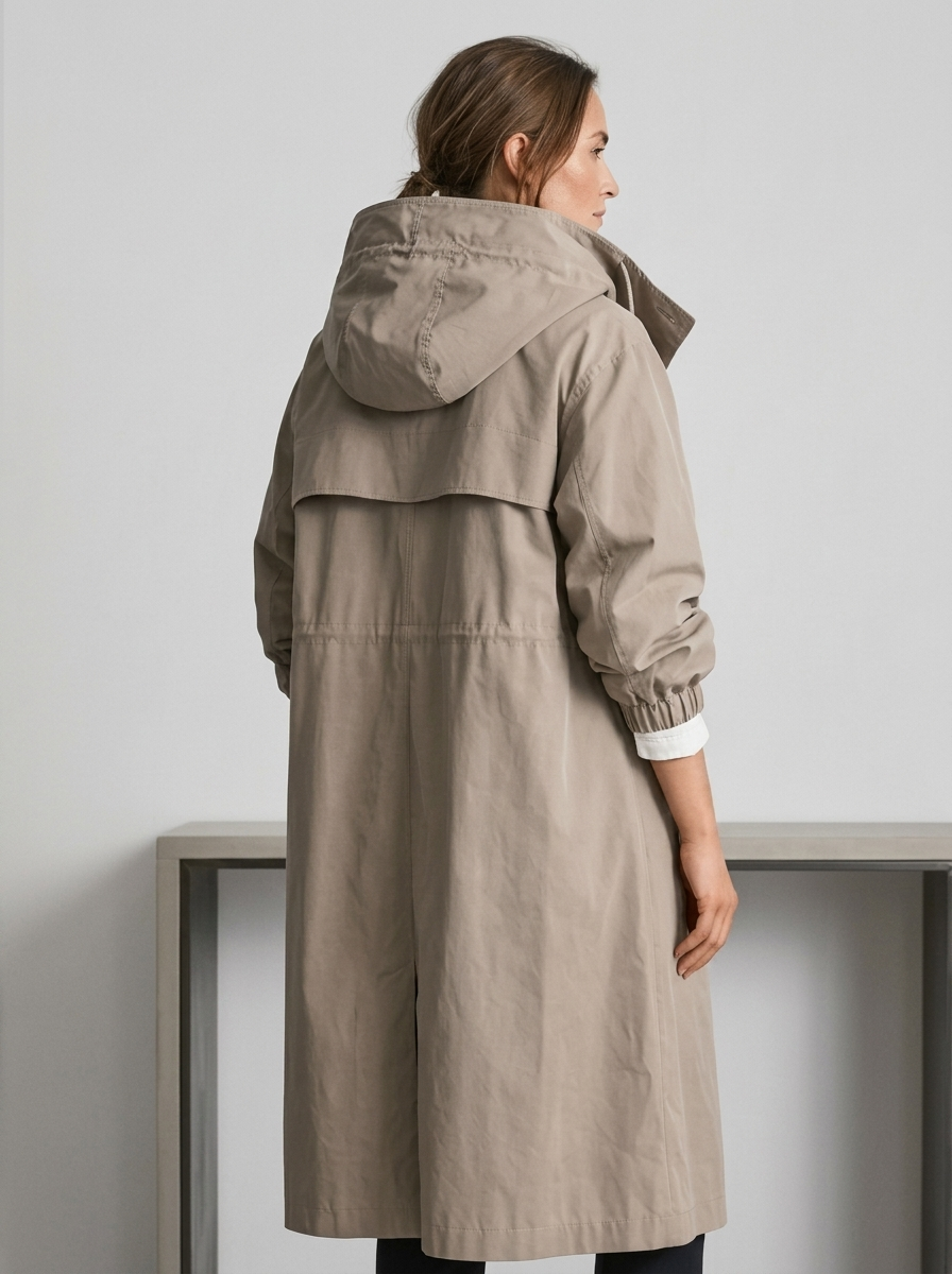 Women's Long Hooded Raincoat with Button Front