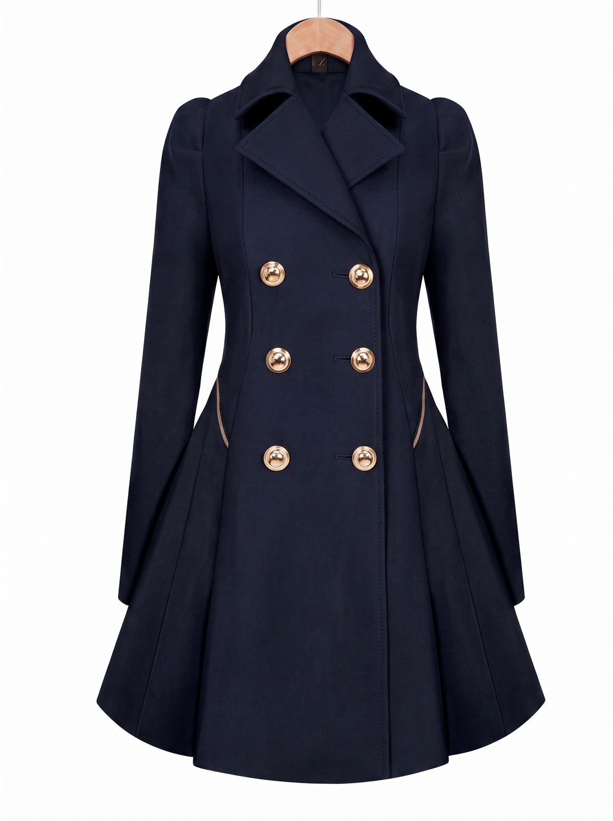 Women's Double Breasted Coat with Fold Over Collar