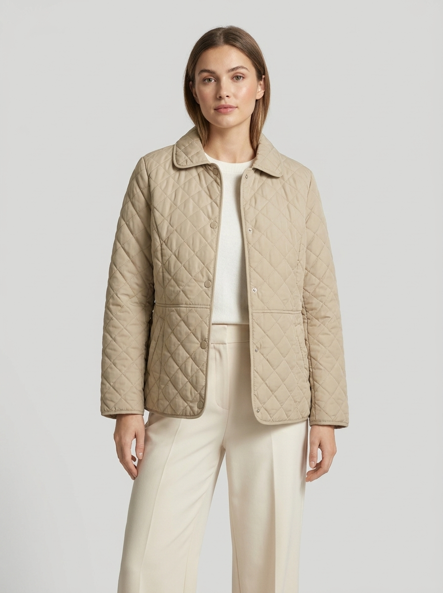 Women's Quilted Jacket with Lapel Collar for Casual Wear