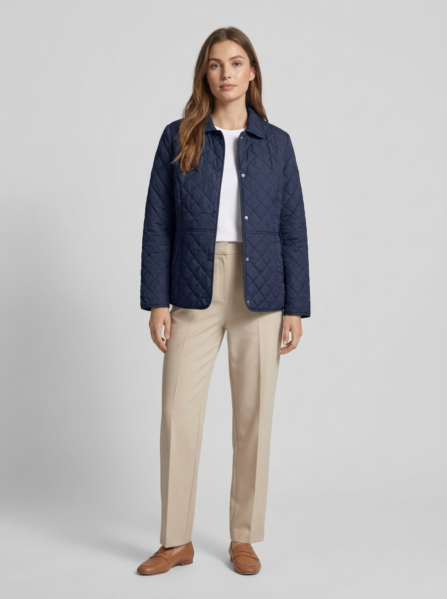 Women's Quilted Jacket with Lapel Collar for Casual Wear