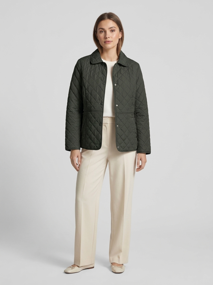 Women's Quilted Jacket with Lapel Collar for Casual Wear