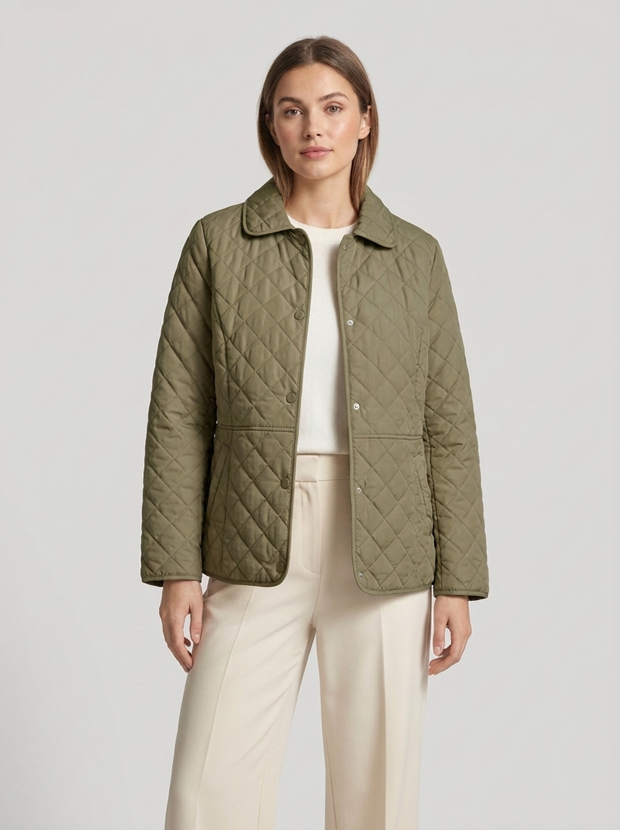 Women's Quilted Jacket with Lapel Collar for Casual Wear