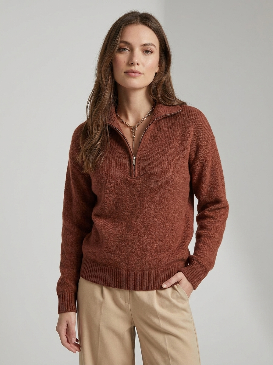 Women's Half Zip Sweater - Comfortable Knit Casual Style