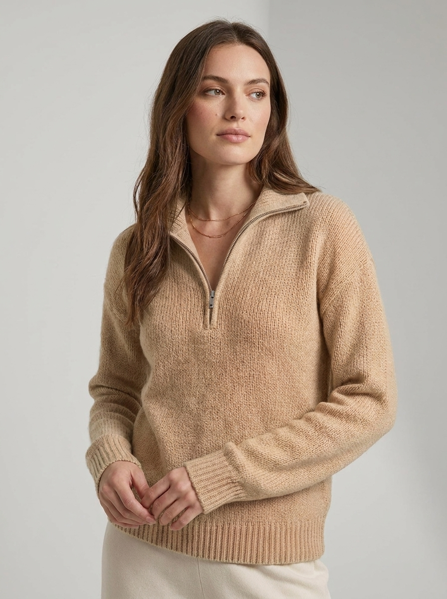 Women's Half Zip Sweater - Comfortable Knit Casual Style