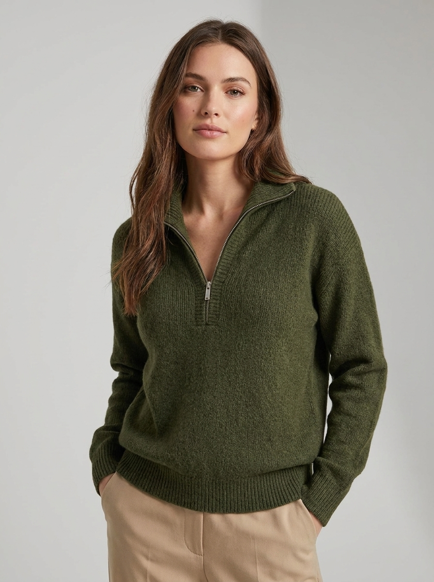 Women's Half Zip Sweater - Comfortable Knit Casual Style