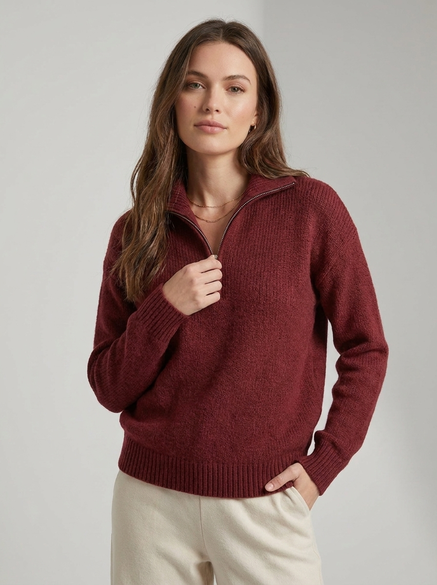 Women's Half Zip Sweater - Comfortable Knit Casual Style