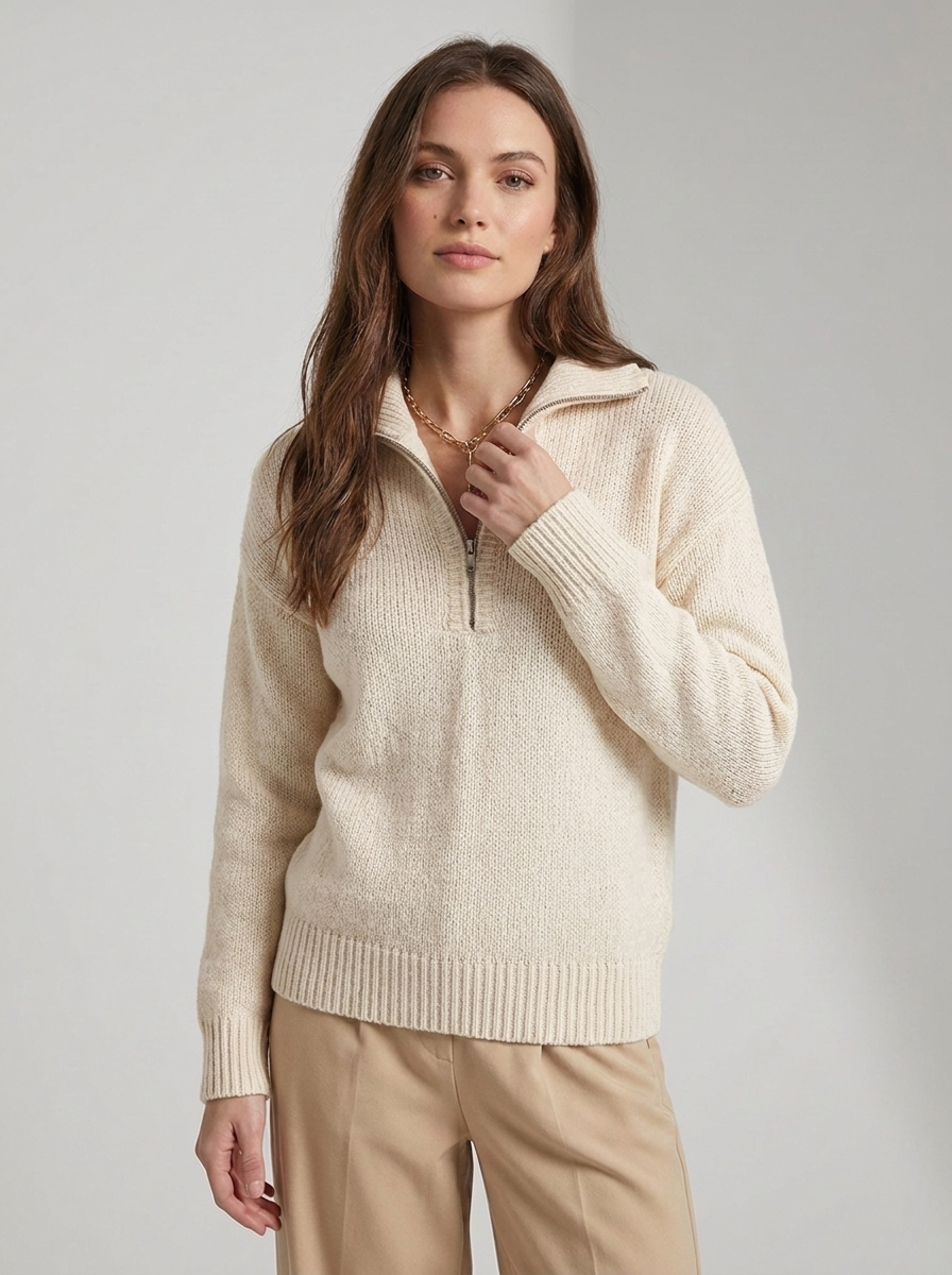 Women's Half Zip Sweater - Comfortable Knit Casual Style