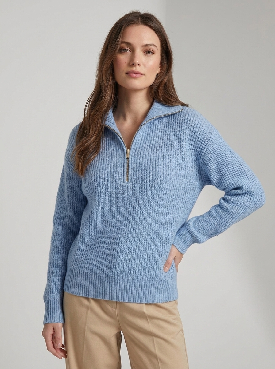 Women's Half Zip Sweater - Comfortable Knit Casual Style