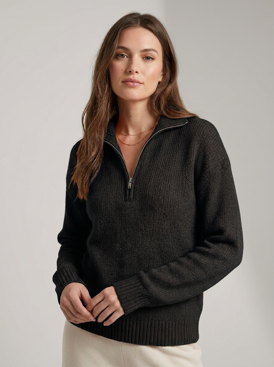 Women's Half Zip Sweater - Comfortable Knit Casual Style