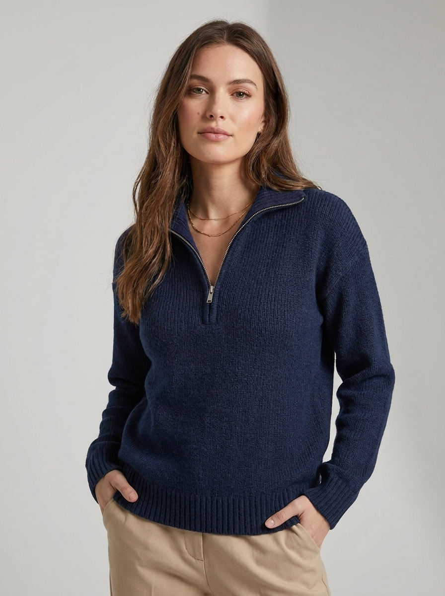 Women's Half Zip Sweater - Comfortable Knit Casual Style